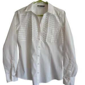Brooks Brothers 346 White Pleated Blouse Sz 8 Made in USA Stretch